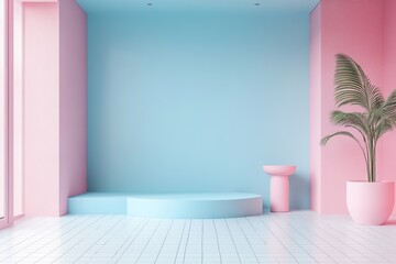 Sticker - Minimal Pink Blue Room.