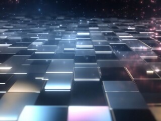 Aufkleber - Futuristic Abstract Background with Interconnected Metallic Tiles and Glowing Light Effects
