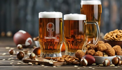 Wall Mural - Exciting Football Cheer Banner Featuring Beer and Delicious Snack Ball for Memorable Celebrations