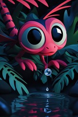 Canvas Print - Cute Cartoon Creature Dripping Water into a Pond