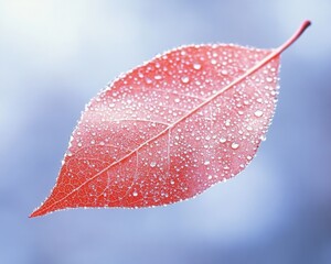 Canvas Print - Morning Dew on Red Autumn Leaf with Blurred Background – Macro