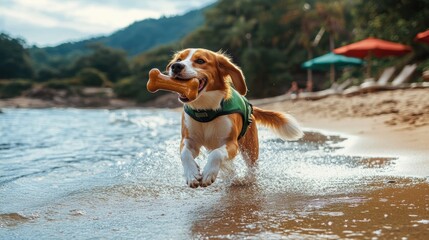 Wall Mural - Dog Running Beach.