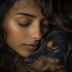 Canvas Print - Woman and Dog Close-up.