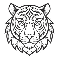 Poster - Animal Tiger head Mandalas outline silhouette vector art illustration - Transparent Background