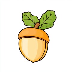 Poster - illustration showcases a stylized acorn in soft pastel hues, accompanied by two green leaves, all designed in a minimalist line art style