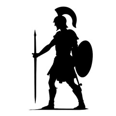 Roman Warrior in Armor Silhouette Vector Transparent Background