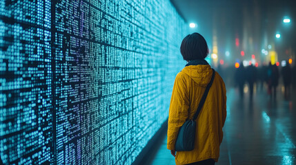 futuristic digital landscape showcasing global connectivity. Streams of binary code and interconnected lines symbolize the flow of information, data exchange, and modern communication across the world