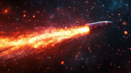 Aufkleber - A rocket speeds through the cosmos, igniting a vivid trail of flames against the backdrop of a star-filled sky