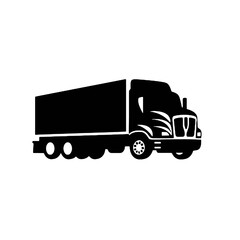 Semi Truck Silhouette Vector Illustration on Transparent Background