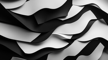 Wall Mural - Monochromatic Waves: Abstract grayscale texture of undulating, layered shapes creating a dynamic and visually engaging pattern. Perfect for modern design projects. 