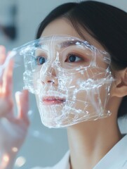Poster - Futuristic Healthcare Woman Interacting with Holographic Data in High-Tech Clinic