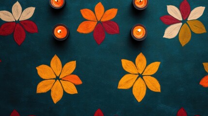 Colorful floral patterns with candles for festive celebration