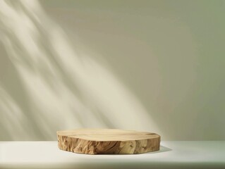 Aufkleber - Minimalist Wooden Podium on Gradient Background with Soft Green Glow and Diffused Natural Lighting