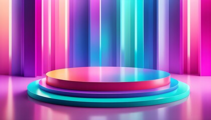 Wall Mural - Vibrant abstract background with circular platform showcasing neon lights, perfect for product displays and modern presentations