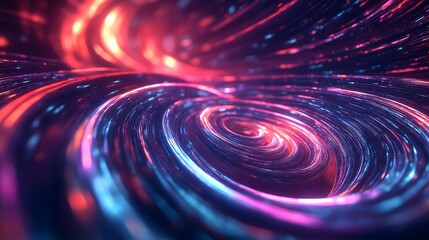 spiral of light and color with a red and blue hue. The spiral is surrounded by a blue and purple hue