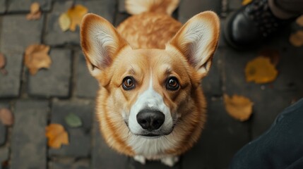 Poster - Corgi Puppy Looking Up.