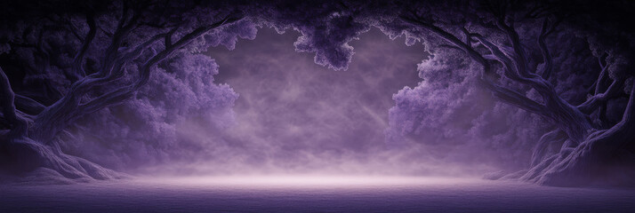 Canvas Print - A mysterious forest scene with a purple glow.