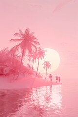 Wall Mural - Pink Sunset on a Tropical Island