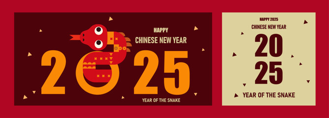 Chinese New Year 2025. Festive Year of the Snake Illustration, Chinese banner, Happy New Year 2025 poster. Red Snake, Astrology China lunar calendar animal symbol