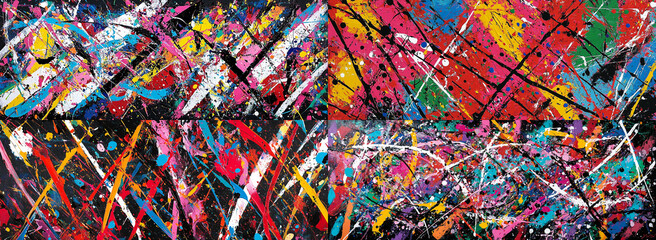 abstract painting with colorful lines and splashes of paint