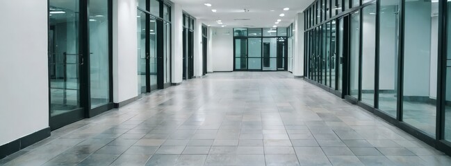 Wall Mural - A large, empty hallway with many windows