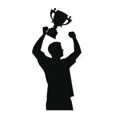 Champion with Trophy Cup Silhouette – Vector Art Isolated on White Background