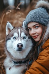 Canvas Print - Woman and Husky.