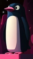 Poster - Cute Cartoon Penguin Standing on Pink Platform