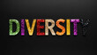 © Erlinda - diversity word lettering made of colorful glitter shining effect on plain black background
