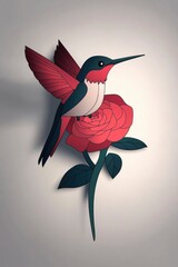 Poster - Hummingbird Perched on a Rose