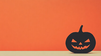 Wall Mural - Black jack-o'-lantern silhouette on orange background.