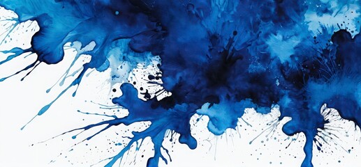 Wall Mural - A painting of blue splatters on a white background