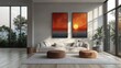 © Salander Studio - minimal living room interior design with an abstract sun and horizon wall art over the couch