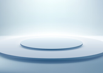 Minimalist 3D Soft Blue Circular Podium for Product Display and Mockup, Modern Design Background for Showroom and Awards Showcase