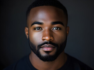 Confident Young Man Portrait with Facial Hair in Dramatic Black and White Style