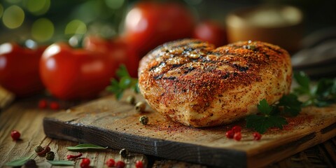 Wall Mural - grilled meat with vegetables on a plate