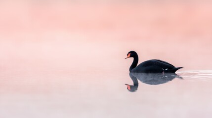 Poster - Serene black swan floating on tranquil waters