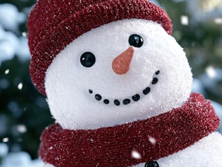 Poster - Cheerful snowman with red scarf and hat