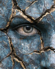 Wall Mural - Mysterious eye emerging from cracked stone surface