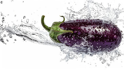 Canvas Print - A purple eggplant is floating in a pool of water