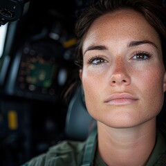 Canvas Print - Close-up portrait of a serious-looking woman in military uniform