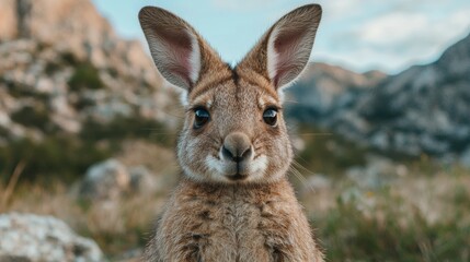 Poster - close up of a curious kangaroo in the wild