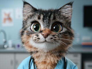 Poster - curious cat in veterinary uniform