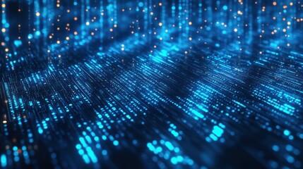 Blue digital binary data on computer screen background