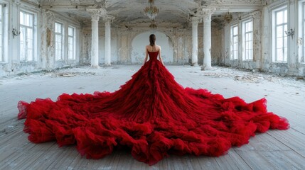 Poster - woman in red dress in abandoned building