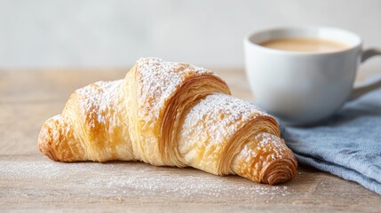 Wall Mural - Freshly baked croissant with coffee