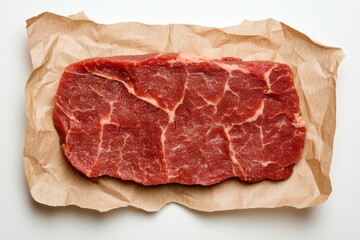 raw red meat steak on crumpled paper