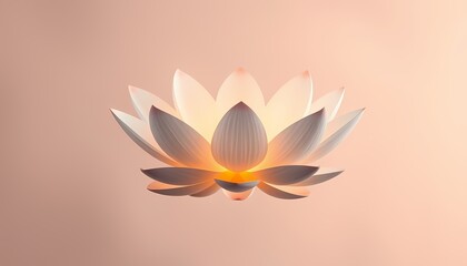 Minimalistic White Lotus Floating in Mid-Air with Radiating Golden Glow in Pastel Background