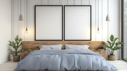 Minimalist Bedroom Interior Design with Two Empty Picture Frames