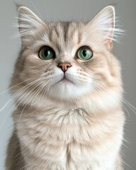 Sticker - Closeup of a fluffy white cat with green eyes